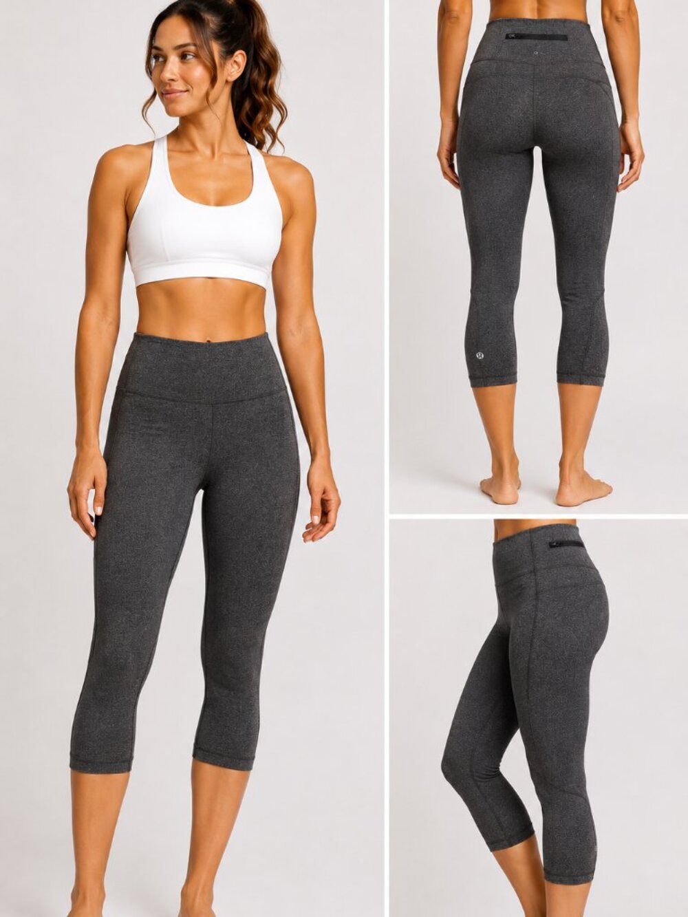 Lululemon Women's Heathered Grey Cropped Leggings - Size 6